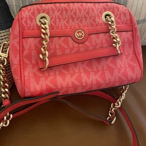 Michael Kors Pink and Gold Crossbody Bag with Logo Pattern
